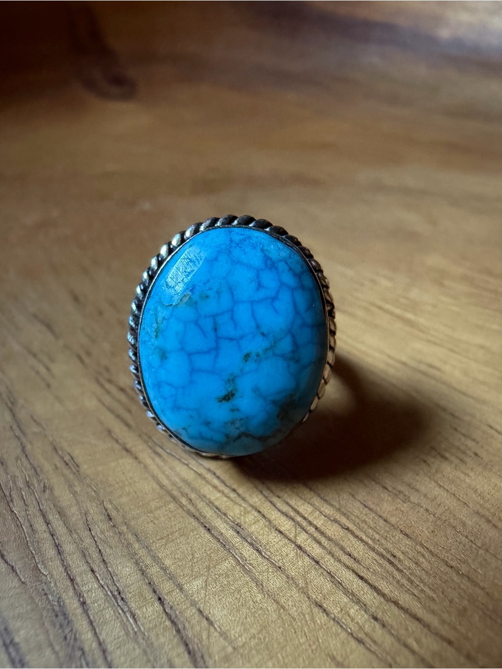 Handmade Dyed Howlite Turquoise Blue Statement Ring Size 6.5